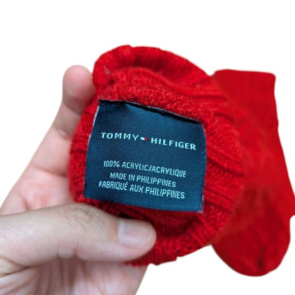 Tommy Hilfiger Red Cable Knit Winter Mittens One Size - Picture 3 of 3